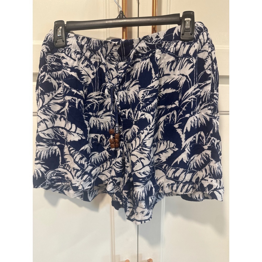 L.O.G.G. Palm Print Shorts Blue White Drawstring Casual Summer Womens Size 8
